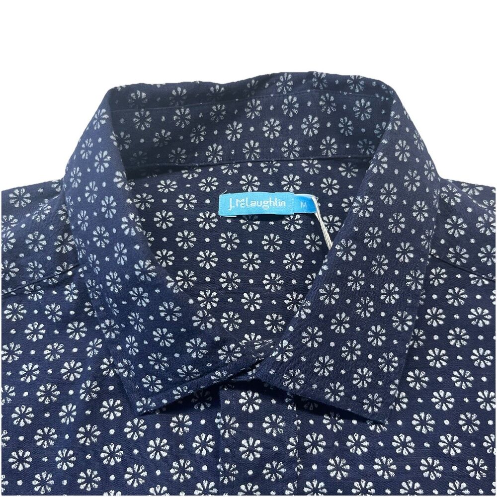 J McLaughlin Shirt Mens M Navy Gramercy Jaipur Daisy AOP Casual Button Down